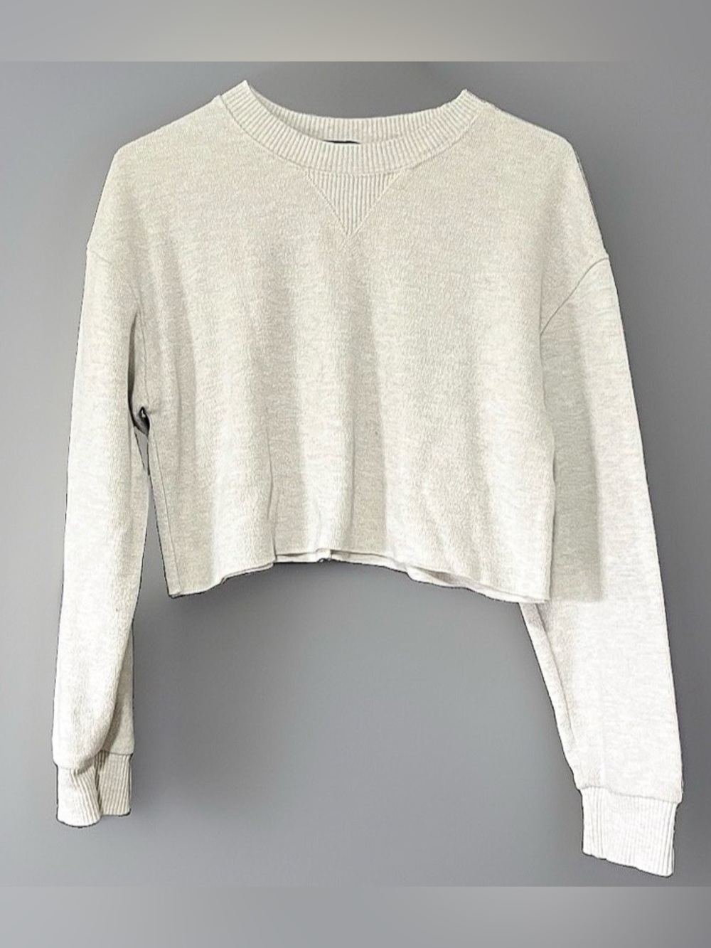 ZARA Women's Beige Knit Cropped Crewneck Pullover Sweater Long Sleeve Size S